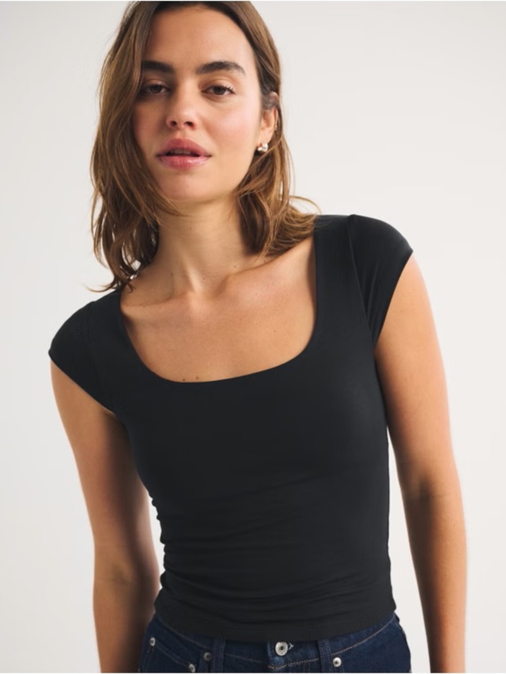 Abercrombie & Fitch Black Square Neck Cap Sleeve Tank